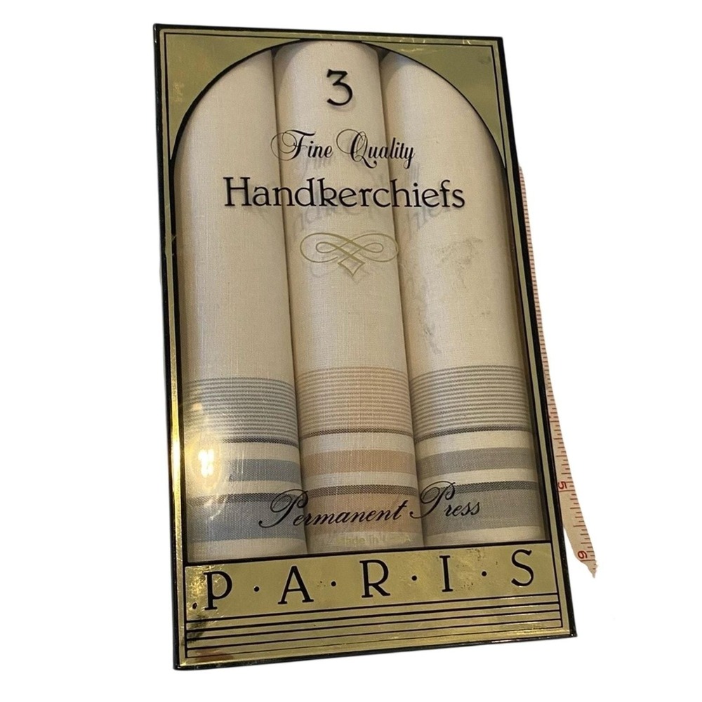 Vintage‎ handkerchiefs Box Set 3 striped new old stock Retro Quiet Luxury PARIS